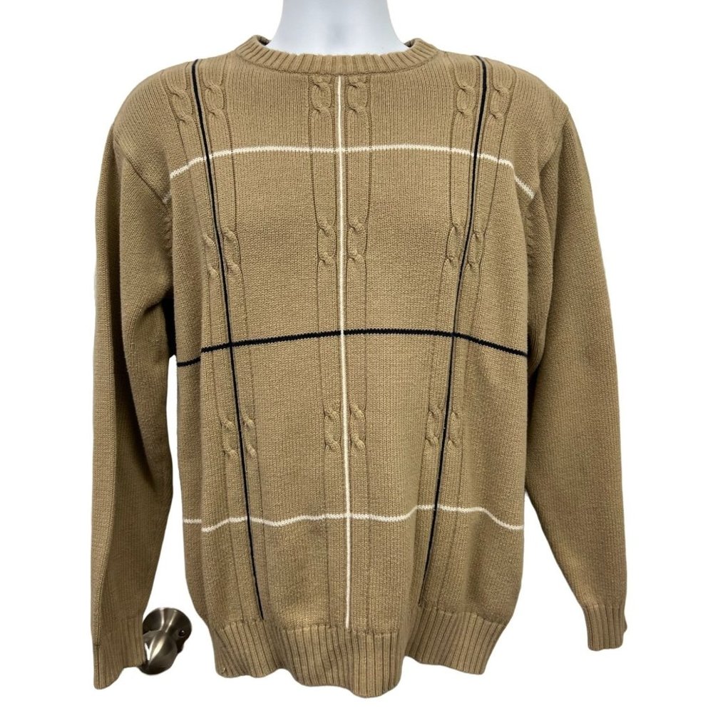 Haggar Crewneck Tan Knit Grandpa Sweater Long Sleeve Men's XL Cotton Extra Large